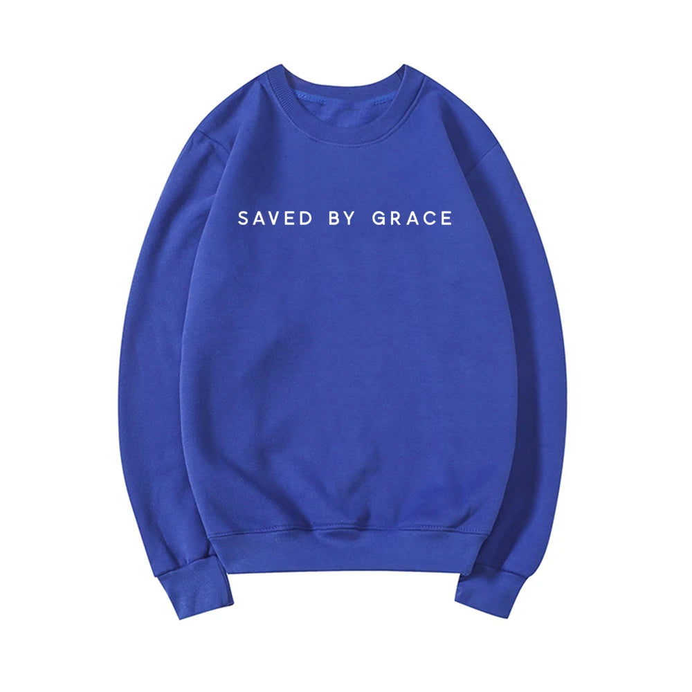 Saved By Grace Christian Sweatshirt Faith Crewneck Hoodie Unisex Pullover