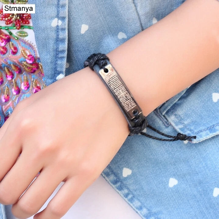 Christian Leather Cross Bracelet – Vintage Cowhide Bangle for Men & Women