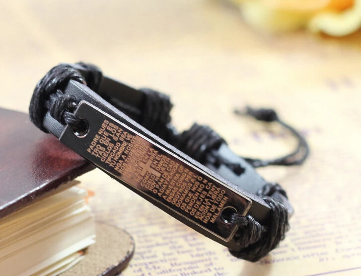 Christian Leather Cross Bracelet – Vintage Cowhide Bangle for Men & Women