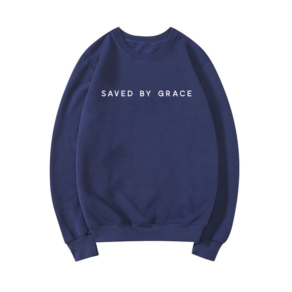 Saved By Grace Christian Sweatshirt Faith Crewneck Hoodie Unisex Pullover