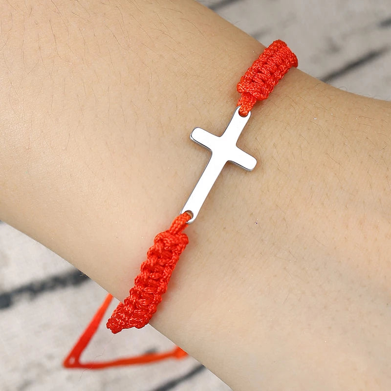 Simple Cross Black White Braided Rope Couple Bracelets