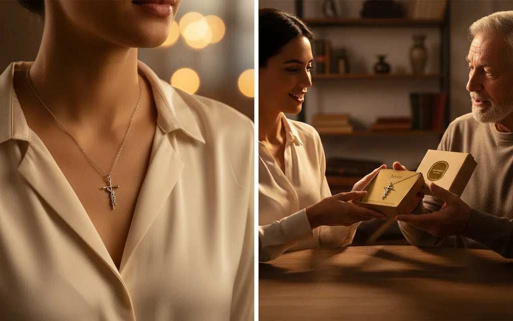 Jesus Christ Cross Pendant Necklace Christian Gift Set for Women