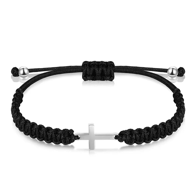 Simple Cross Black White Braided Rope Couple Bracelets