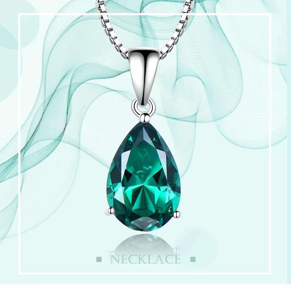 Blue Emerald Gemstone Necklace – 925 Sterling Silver