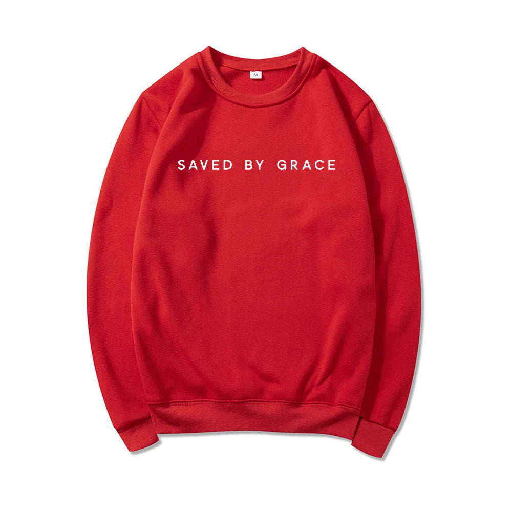 Saved By Grace Christian Sweatshirt Faith Crewneck Hoodie Unisex Pullover