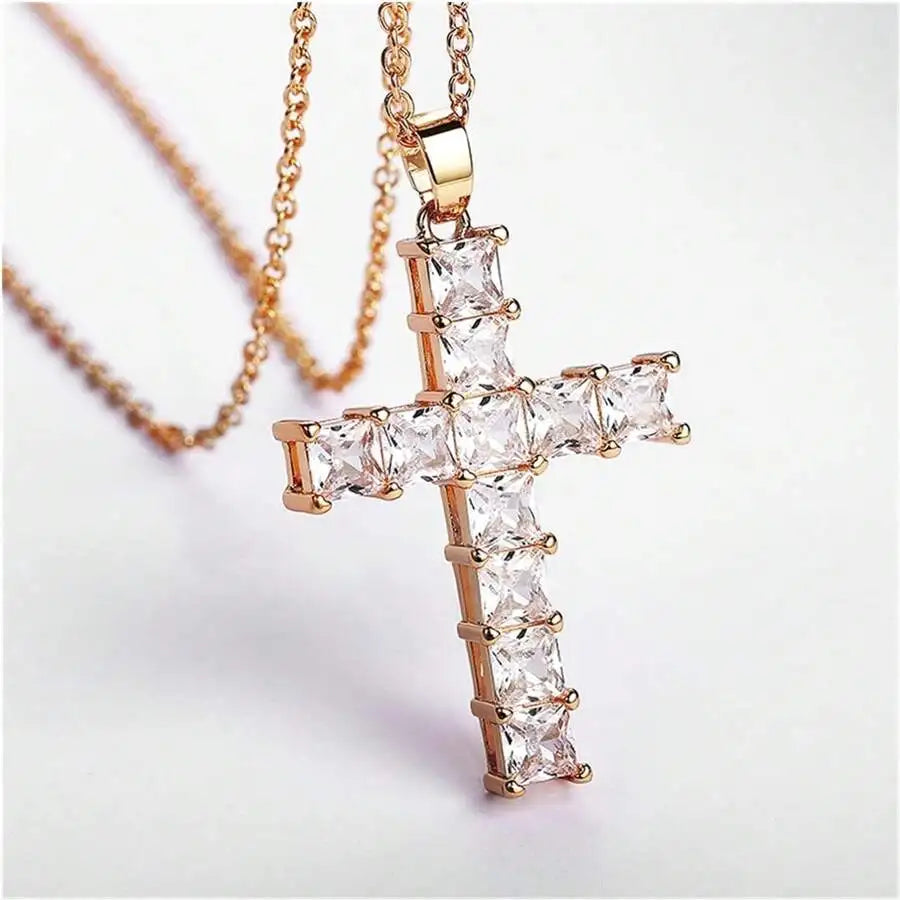 Multi-Color Crystal Jesus Cross Pendant Necklace – Fashion Jewelry for Women
