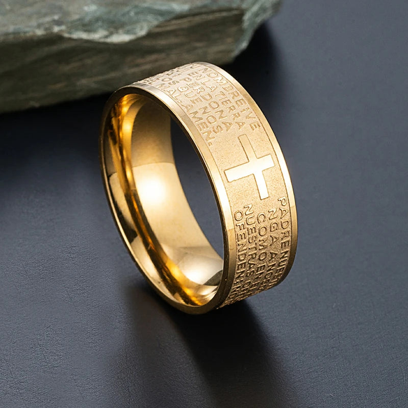 Cross Bible Verse Engraved Stainless Steel Ring Christian Gift