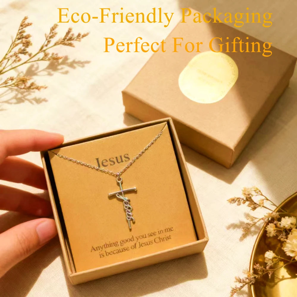 Jesus Christ Cross Pendant Necklace Christian Gift Set for Women