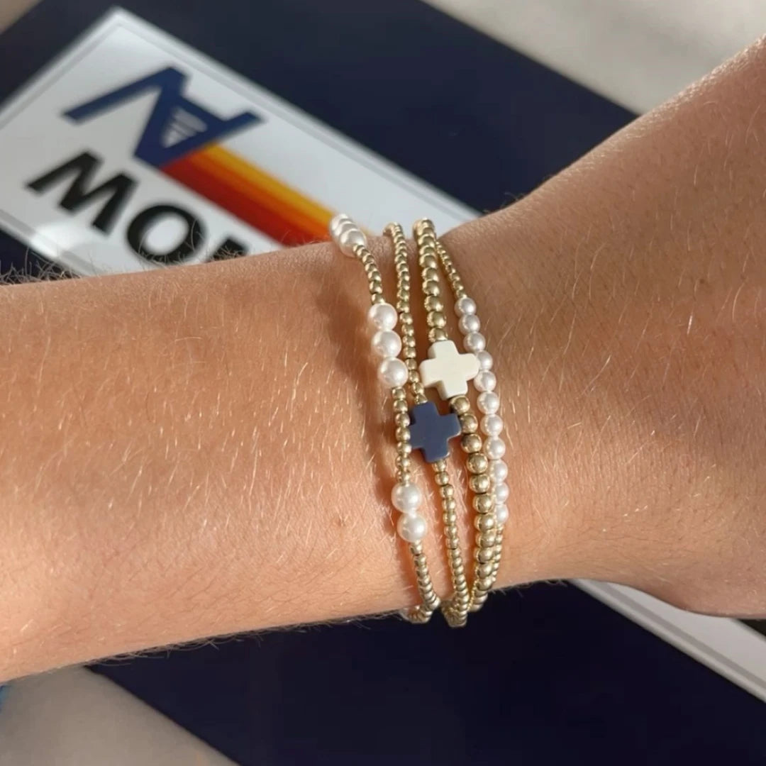 Christian Cross Bracelet 18K Gold Plated Beads Stackable Shell Pearl Jewelry