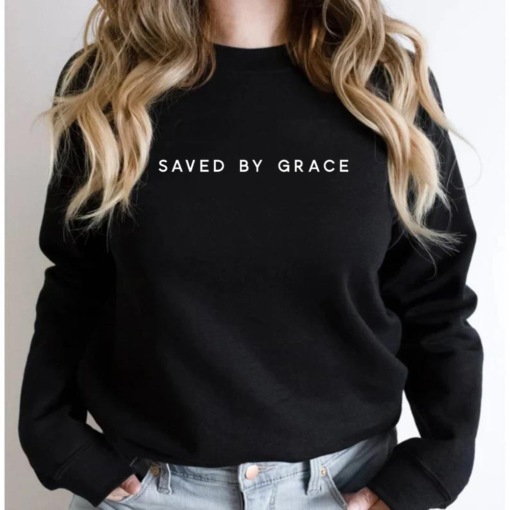 Saved By Grace Christian Sweatshirt Faith Crewneck Hoodie Unisex Pullover