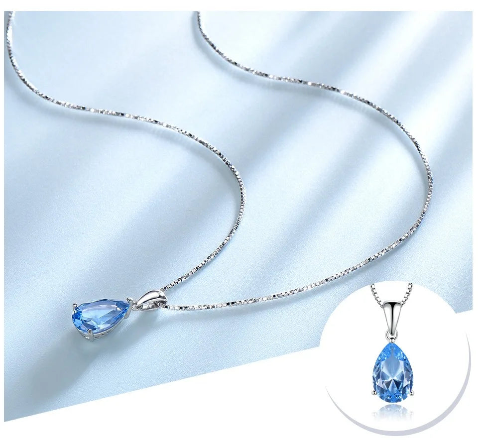 Blue Emerald Gemstone Necklace – 925 Sterling Silver