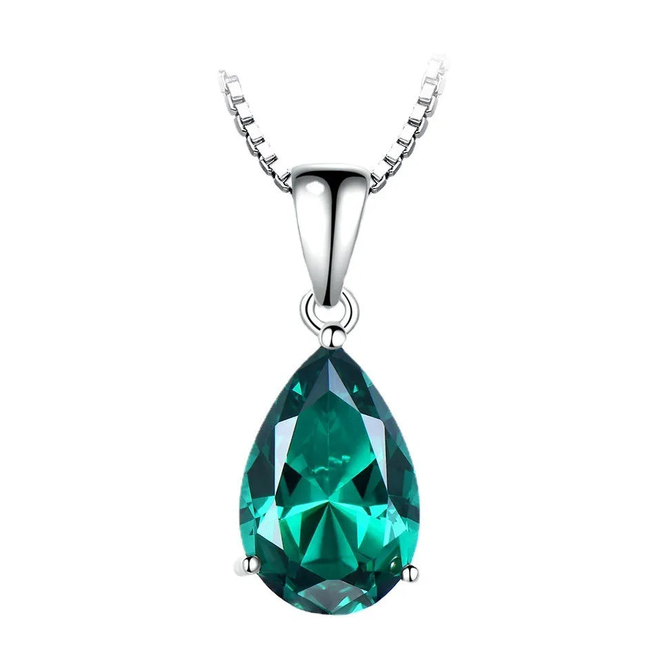 Blue Emerald Gemstone Necklace – 925 Sterling Silver