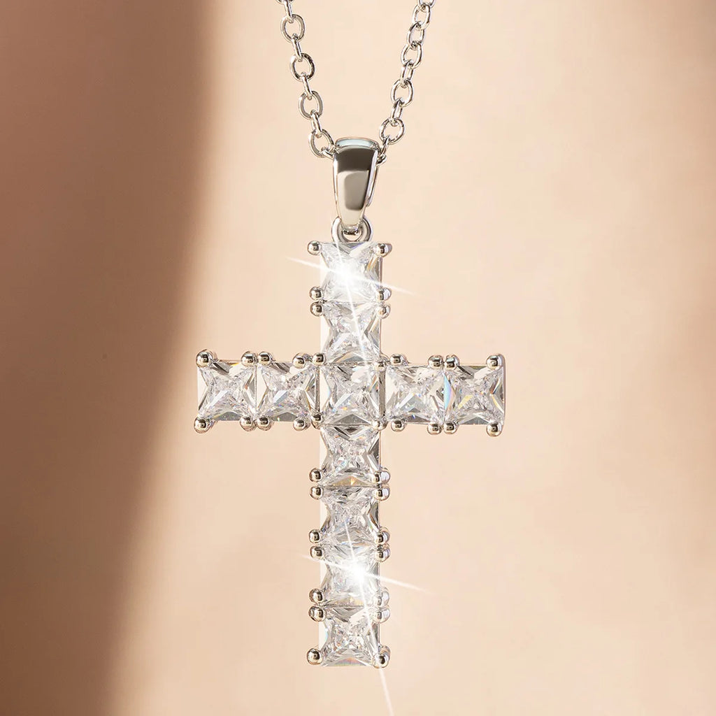 Multi-Color Crystal Jesus Cross Pendant Necklace – Fashion Jewelry for Women