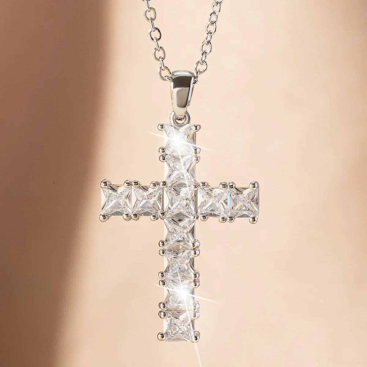 Multi-Color Crystal Jesus Cross Pendant Necklace – Fashion Jewelry for Women