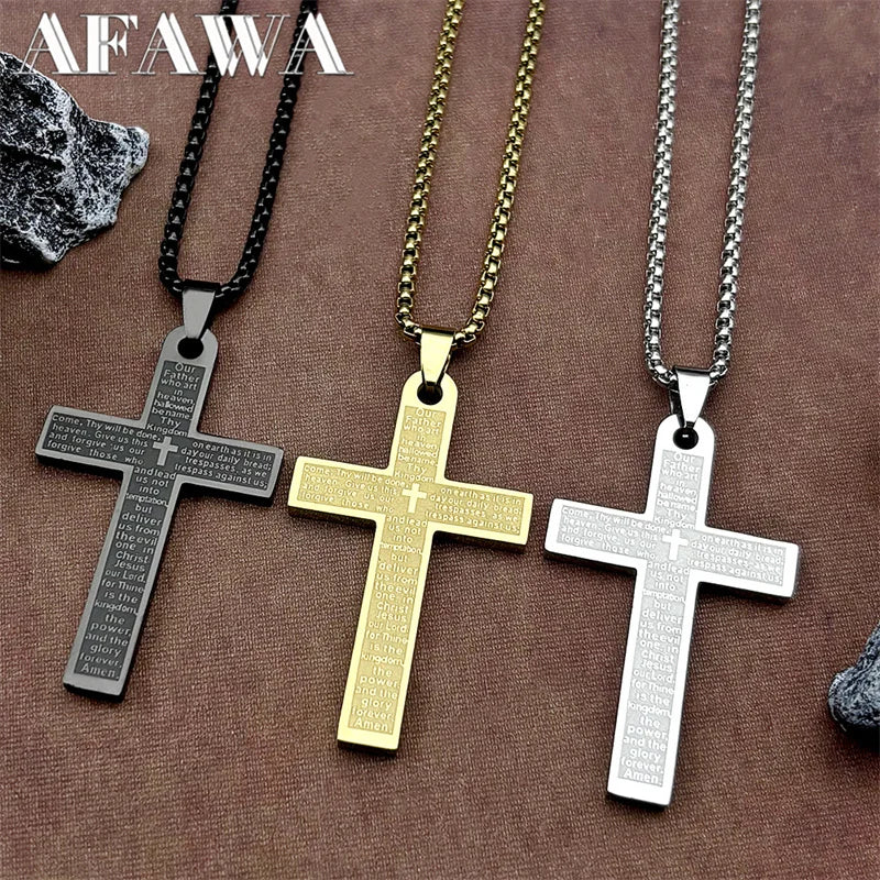 Christian Bible Cross Pendant Necklace – Stainless Steel Jewelry for Men & Women