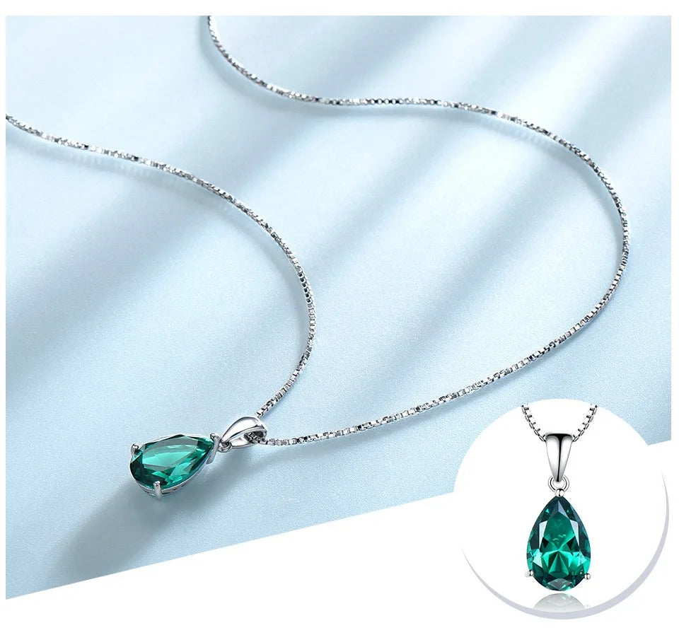 Blue Emerald Gemstone Necklace – 925 Sterling Silver