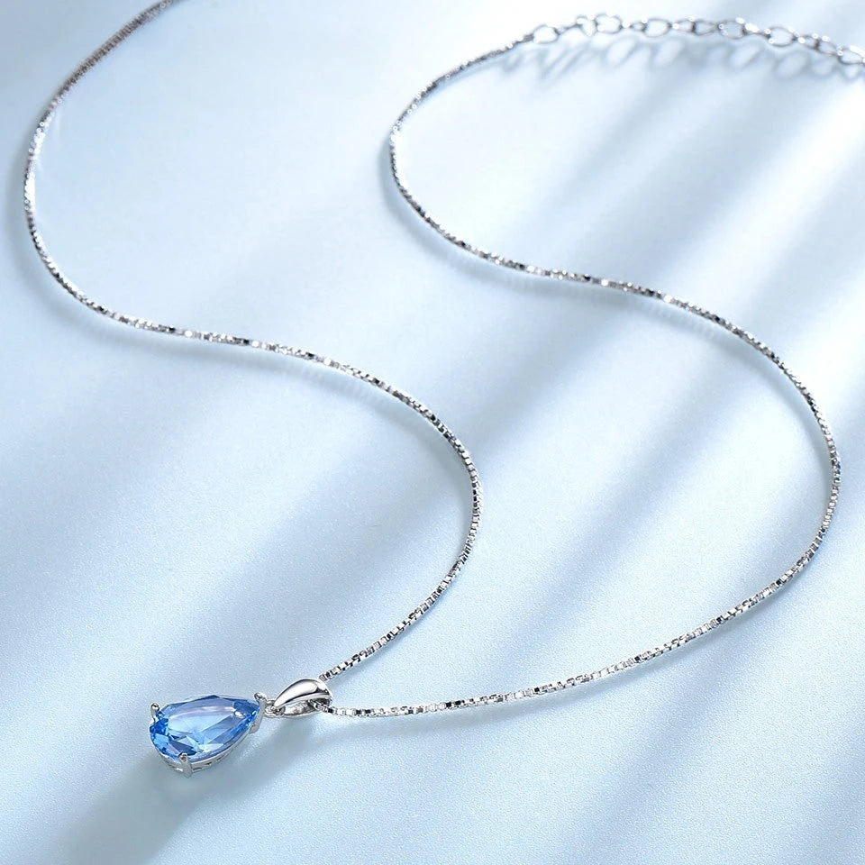 Blue Emerald Gemstone Necklace – 925 Sterling Silver