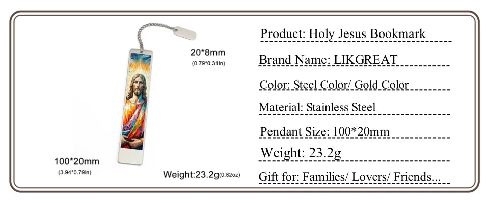 LIKGREAT Christian Jesus Bookmark Stainless Steel Bible Gift