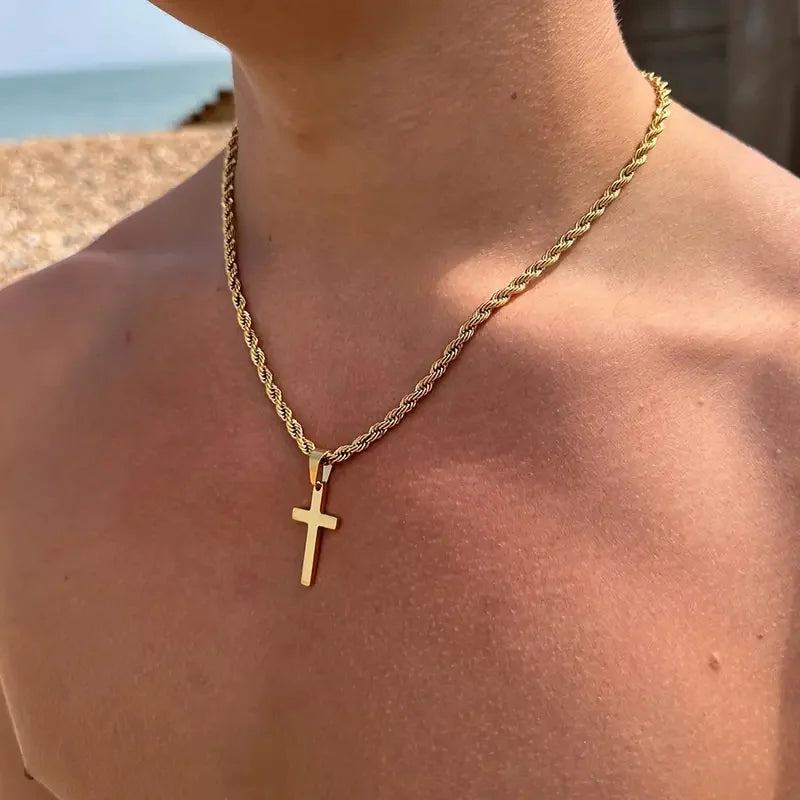 Vintage Twist Chain Cross Necklace – Christian Jewelry for Men & Women