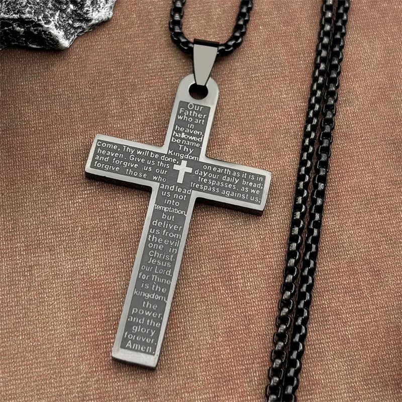 Christian Bible Cross Pendant Necklace – Stainless Steel Jewelry for Men & Women