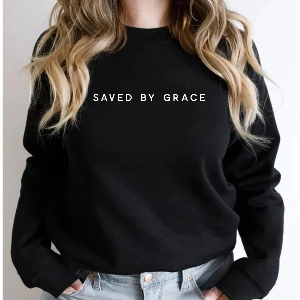Saved By Grace Christian Sweatshirt Faith Crewneck Hoodie Unisex Pullover