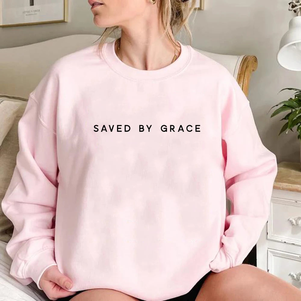 Saved By Grace Christian Sweatshirt Faith Crewneck Hoodie Unisex Pullover