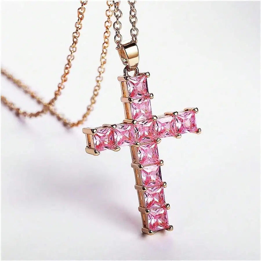 Multi-Color Crystal Jesus Cross Pendant Necklace – Fashion Jewelry for Women