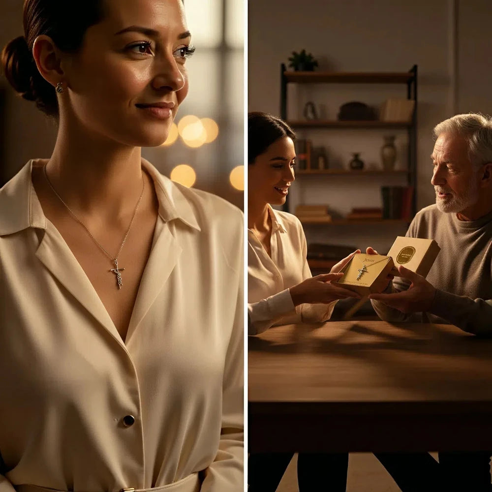 Jesus Christ Cross Pendant Necklace Christian Gift Set for Women