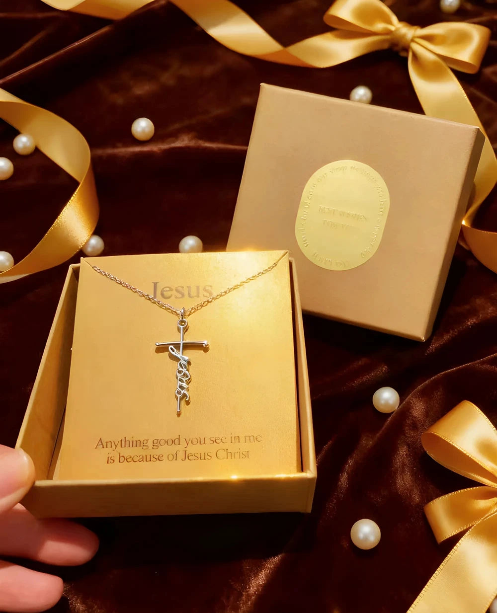 Jesus Christ Cross Pendant Necklace Christian Gift Set for Women