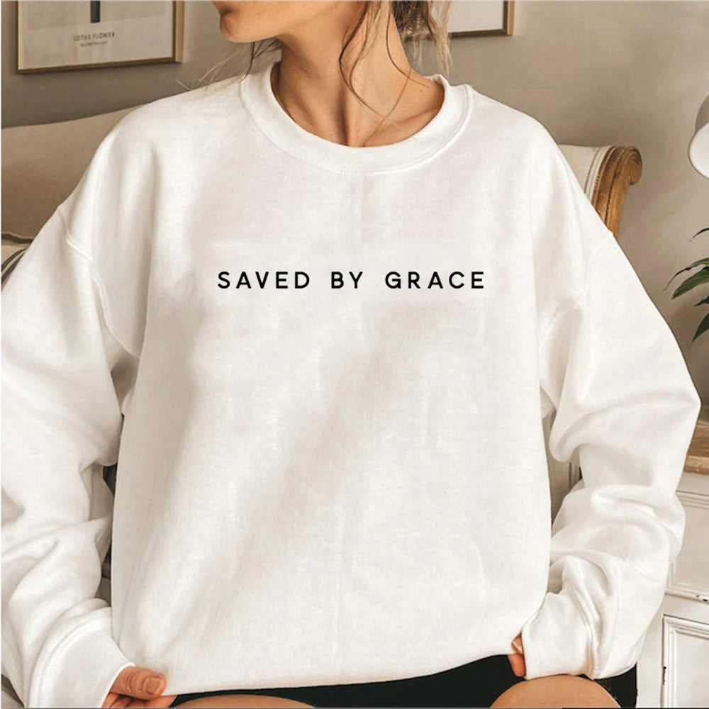 Saved By Grace Christian Sweatshirt Faith Crewneck Hoodie Unisex Pullover