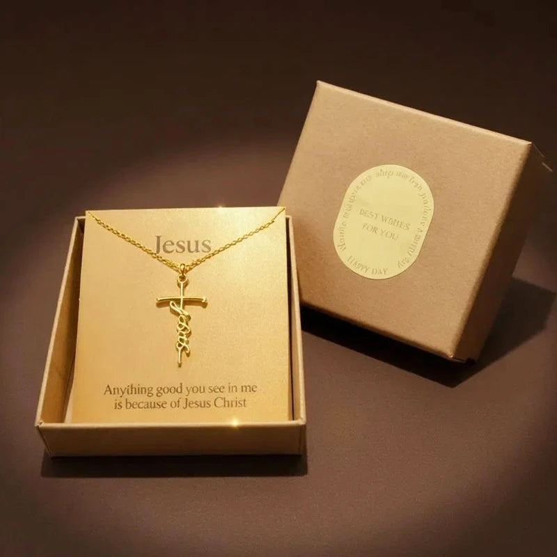 Jesus Christ Cross Pendant Necklace Christian Gift Set for Women