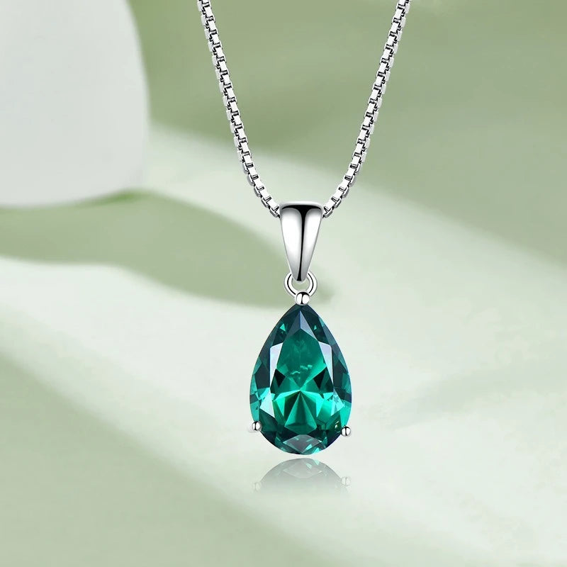 Blue Emerald Gemstone Necklace – 925 Sterling Silver