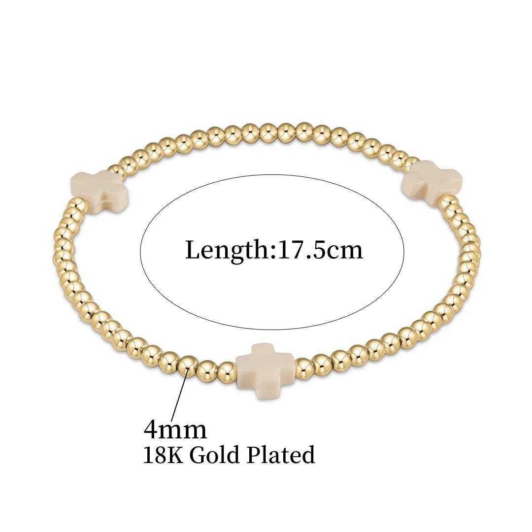 Christian Cross Bracelet 18K Gold Plated Beads Stackable Shell Pearl Jewelry