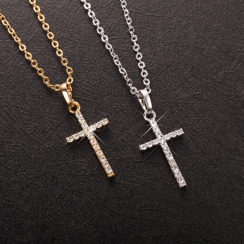 Gold & Silver Jesus Cross Pendant Necklace – Christian Jewelry Gift for Women