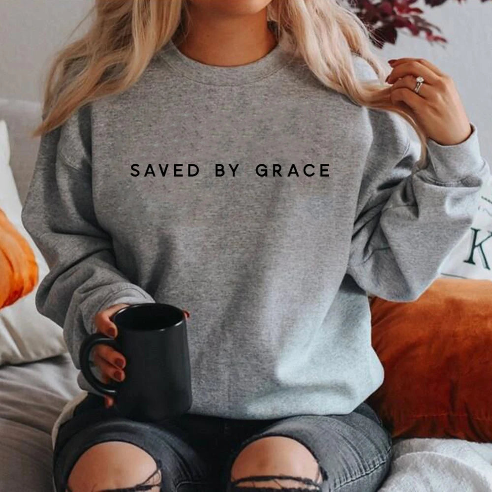 Saved By Grace Christian Sweatshirt Faith Crewneck Hoodie Unisex Pullover