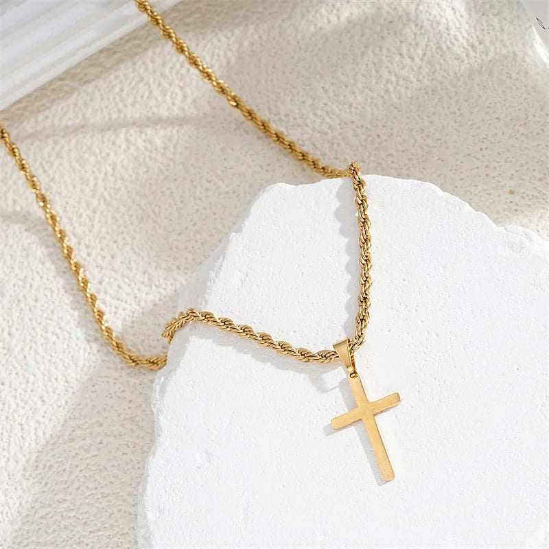 Vintage Twist Chain Cross Necklace – Christian Jewelry for Men & Women