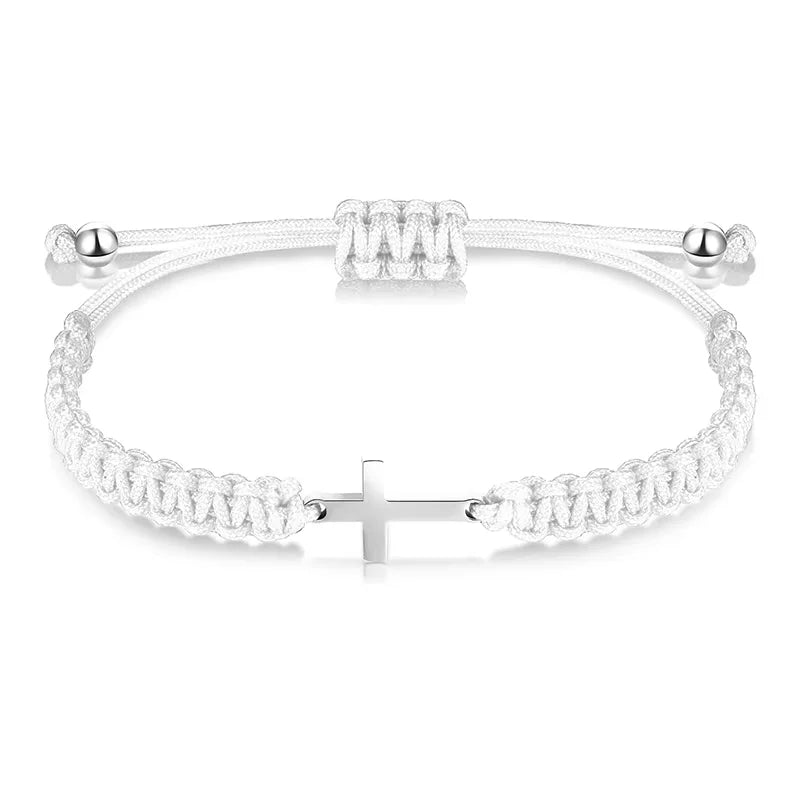 Simple Cross Black White Braided Rope Couple Bracelets