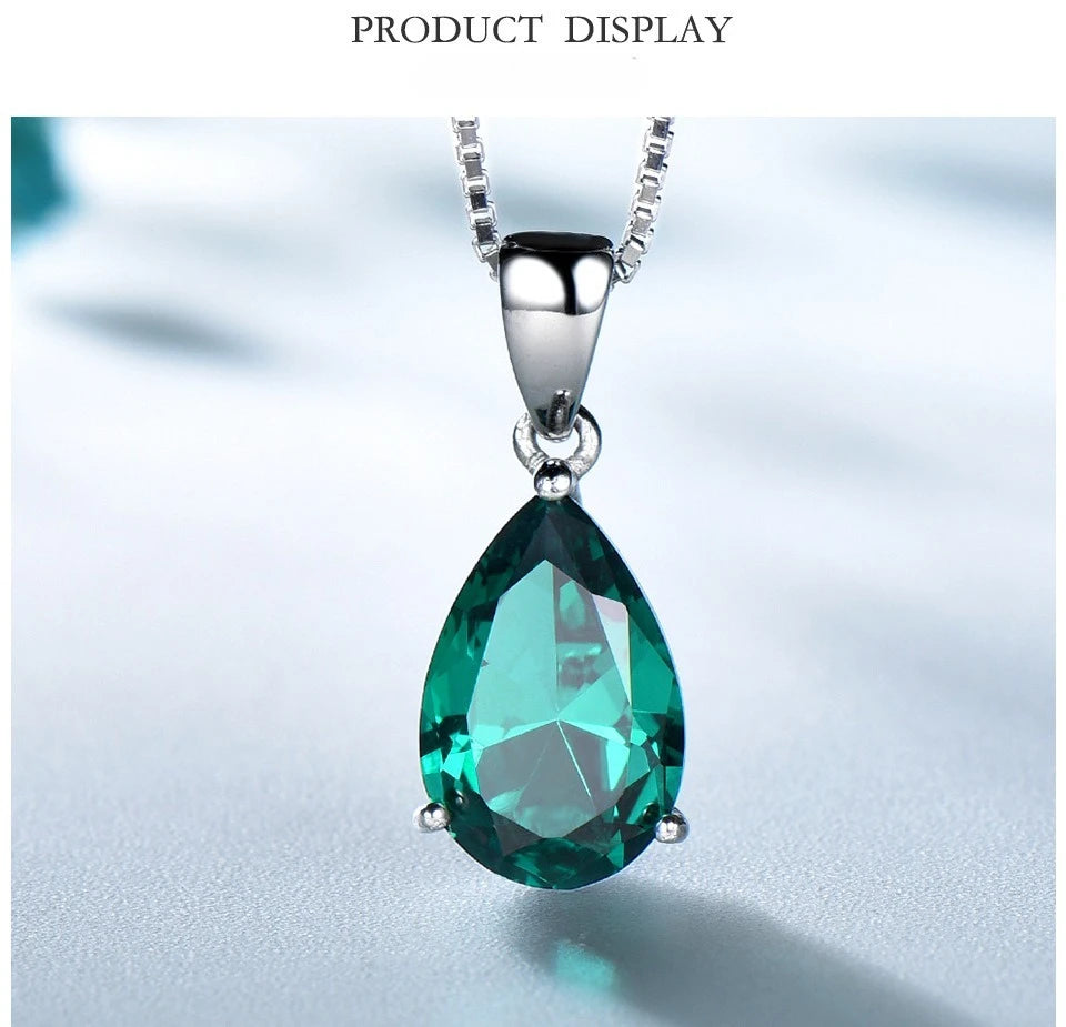 Blue Emerald Gemstone Necklace – 925 Sterling Silver