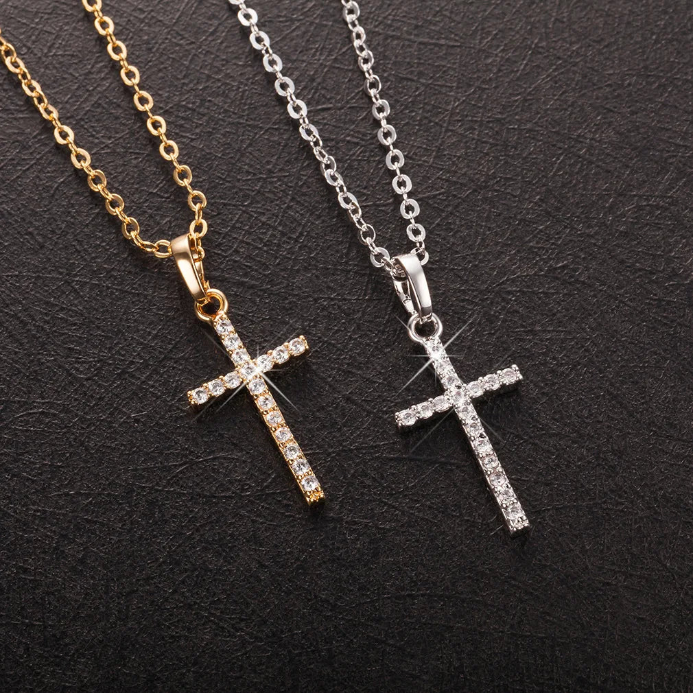 Gold & Silver Jesus Cross Pendant Necklace – Christian Jewelry Gift for Women