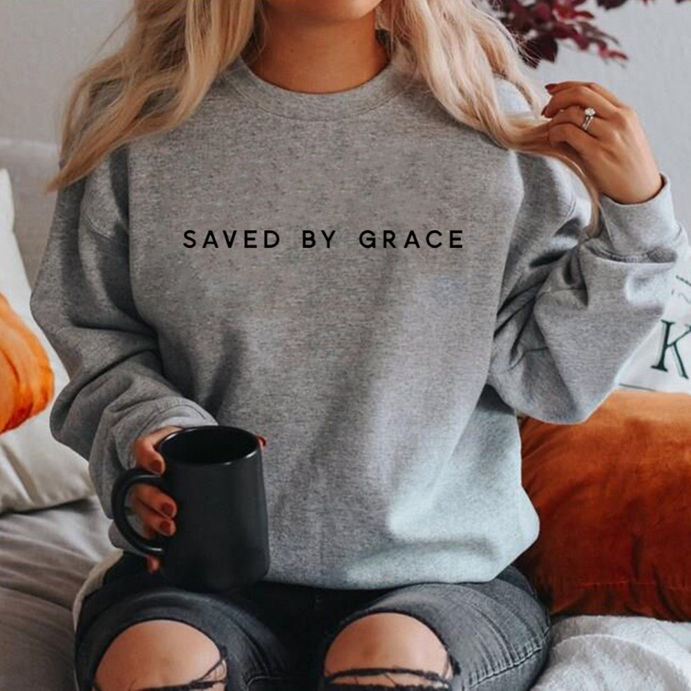 Saved By Grace Christian Sweatshirt Faith Crewneck Hoodie Unisex Pullover
