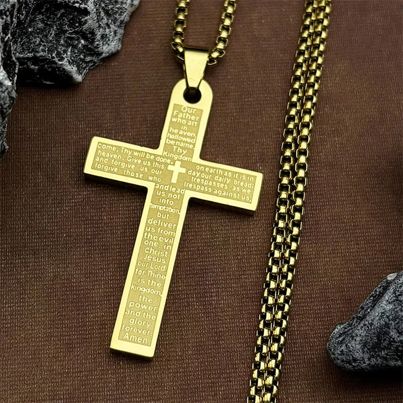 Christian Bible Cross Pendant Necklace – Stainless Steel Jewelry for Men & Women