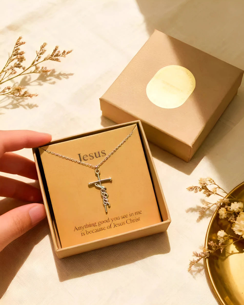 Jesus Christ Cross Pendant Necklace Christian Gift Set for Women