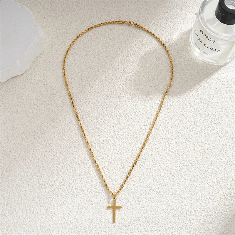 Vintage Twist Chain Cross Necklace – Christian Jewelry for Men & Women