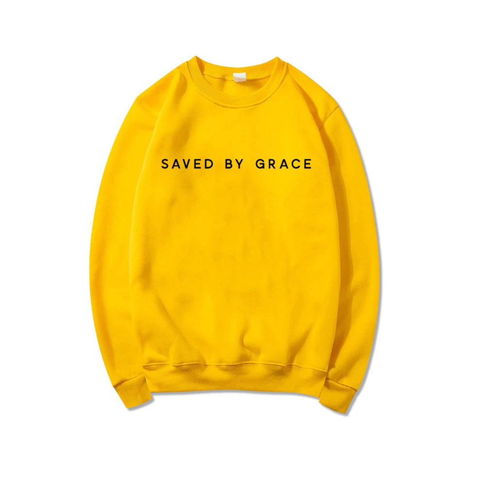 Saved By Grace Christian Sweatshirt Faith Crewneck Hoodie Unisex Pullover