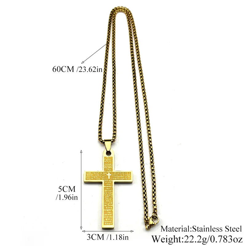 Christian Bible Cross Pendant Necklace – Stainless Steel Jewelry for Men & Women