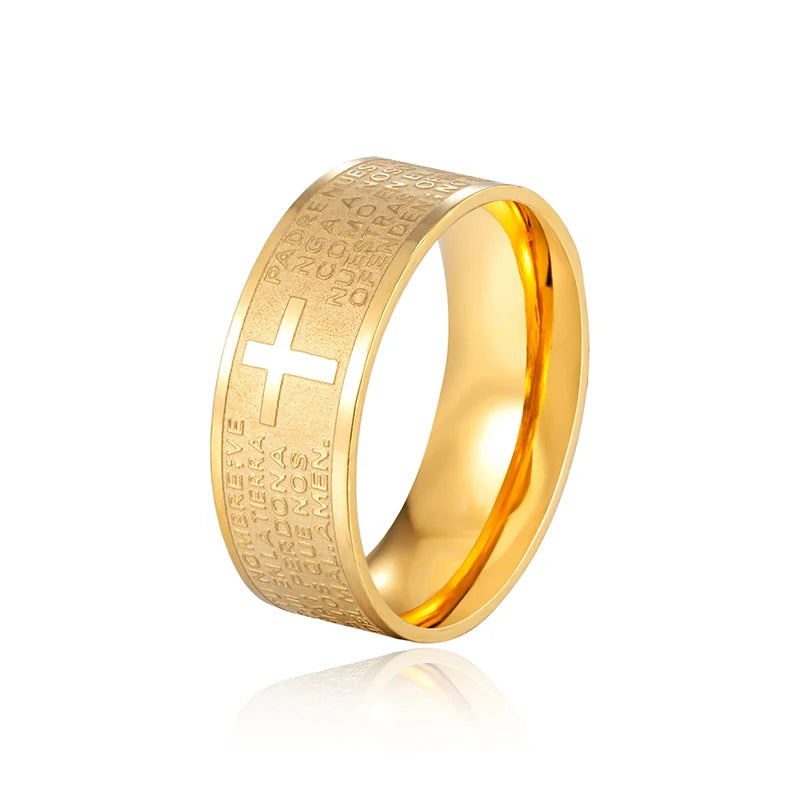 Cross Bible Verse Engraved Stainless Steel Ring Christian Gift