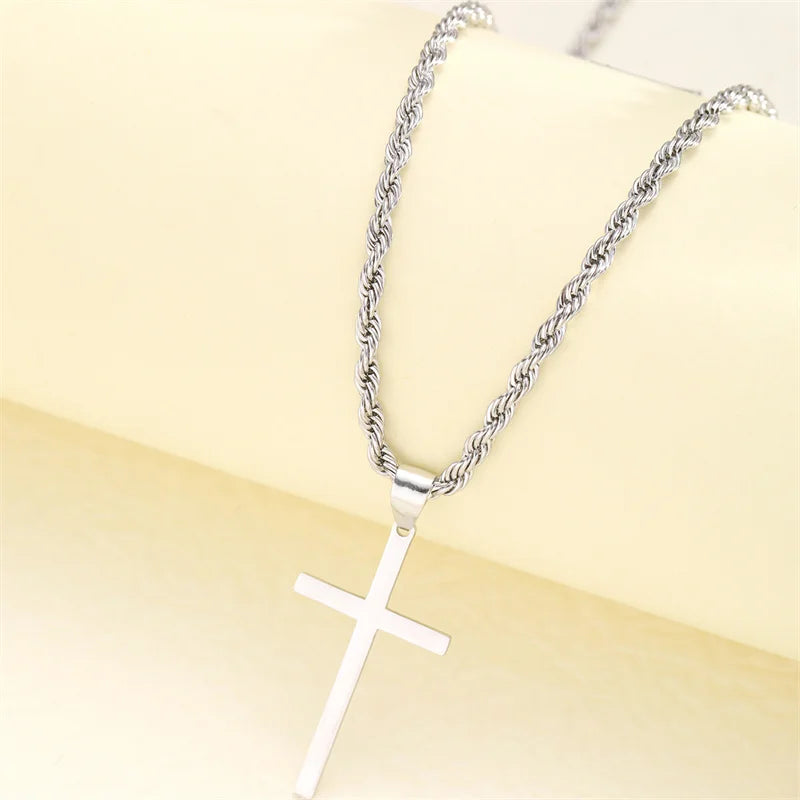Vintage Twist Chain Cross Necklace – Christian Jewelry for Men & Women
