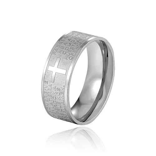 Cross Bible Verse Engraved Stainless Steel Ring Christian Gift